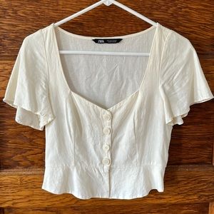 Zara linen crop top flutter sleeves